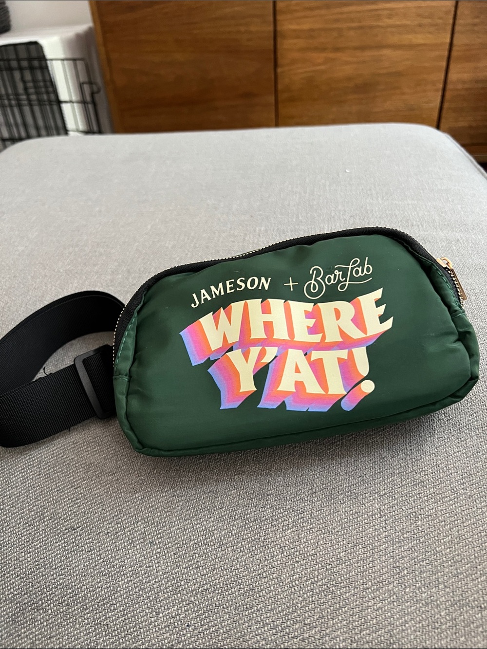 Jameson x BarLab Green Waist Bag with Bold 'WHERE Y'AT!' Graphic